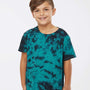 Dyenomite Youth Crystal Tie Dyed Short Sleeve Crewneck T-Shirt - Black/Teal - NEW