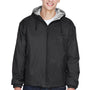 UltraClub Mens Wind & Water Resistant Full Zip Hooded Jacket - Black - Closeout