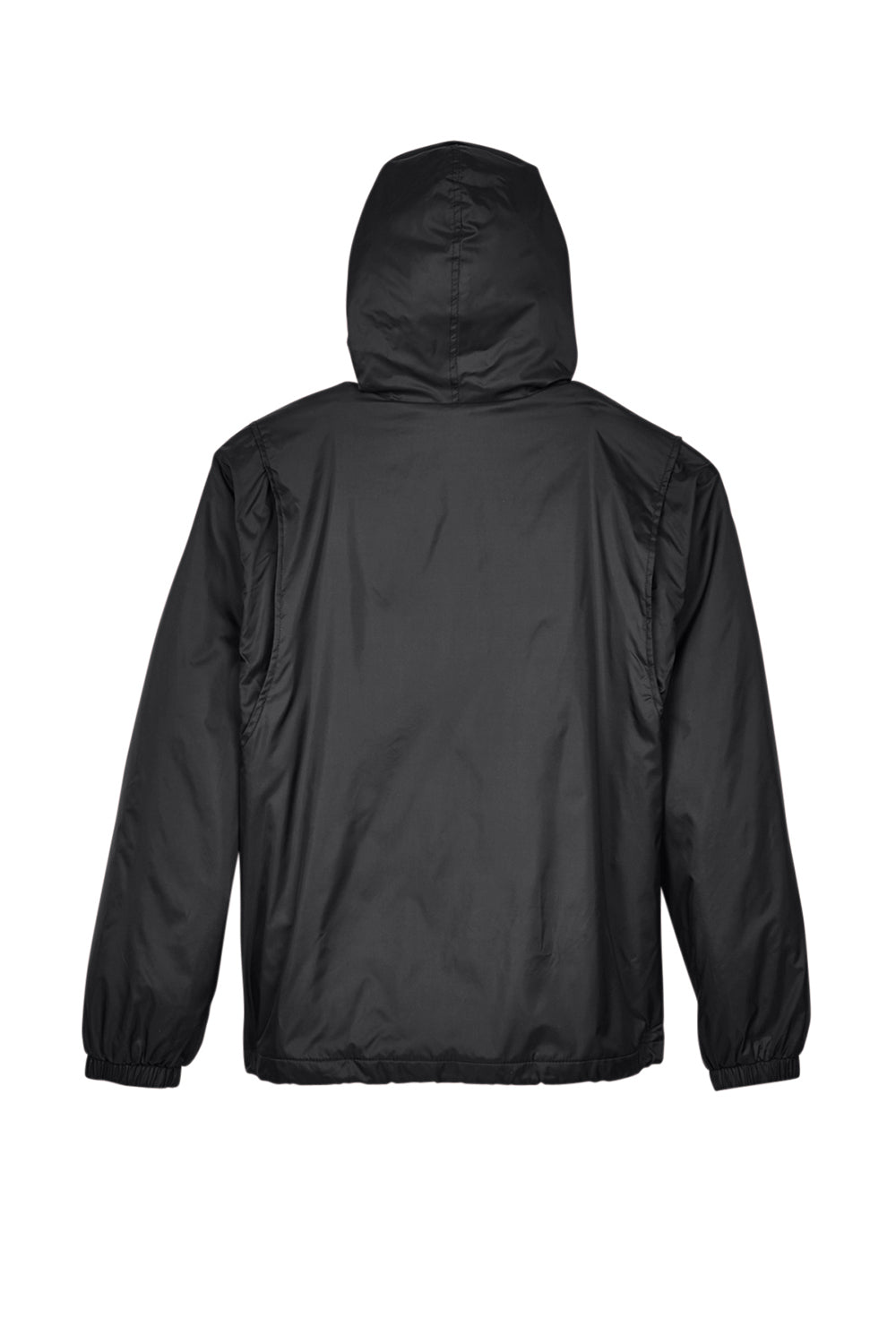 UltraClub 8915 Mens Wind & Water Resistant Full Zip Hooded Jacket Black Flat Back