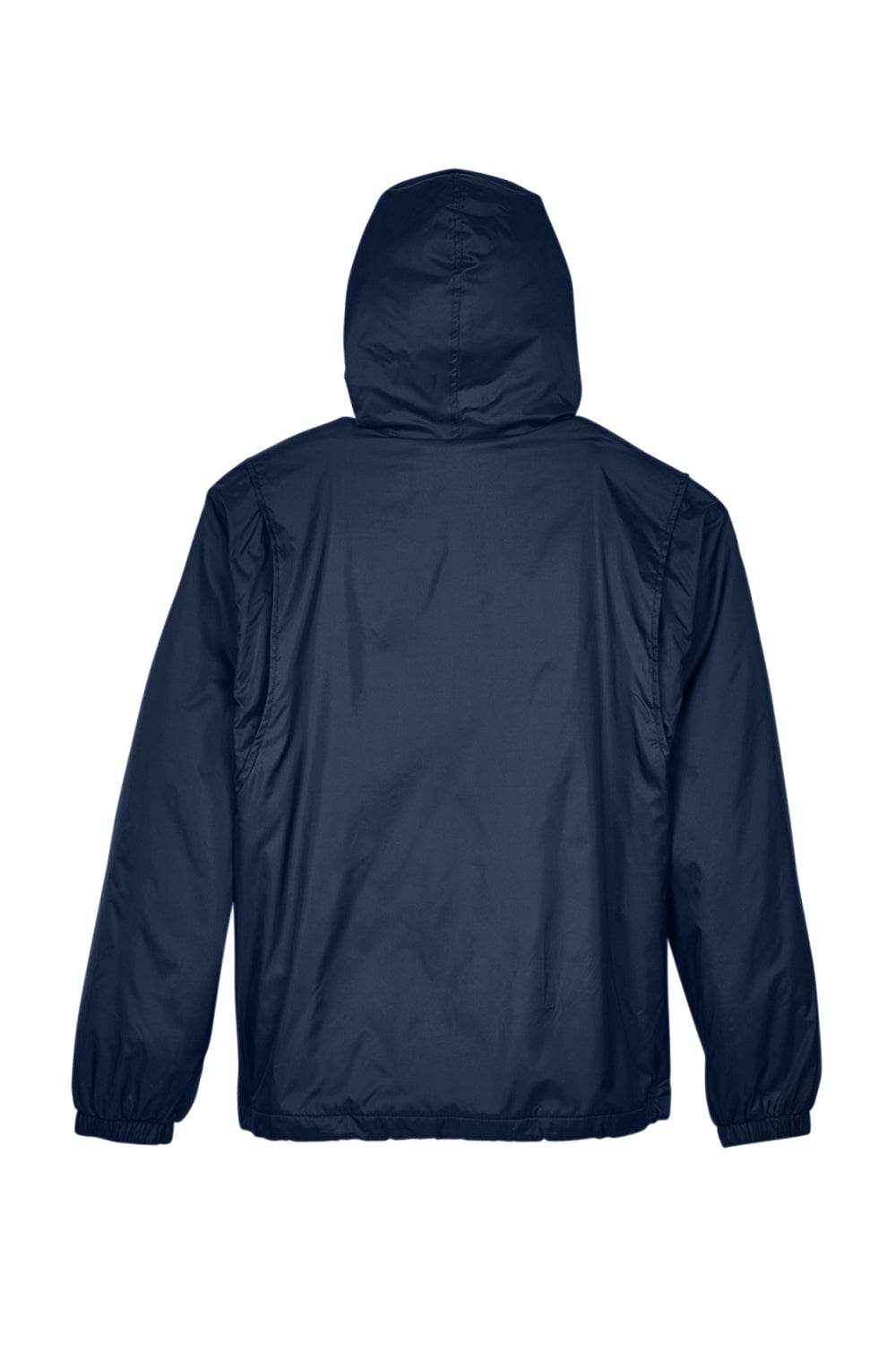 UltraClub 8915 Mens Wind & Water Resistant Full Zip Hooded Jacket Navy Blue Flat Back