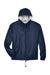 UltraClub 8915 Mens Wind & Water Resistant Full Zip Hooded Jacket Navy Blue Flat Front