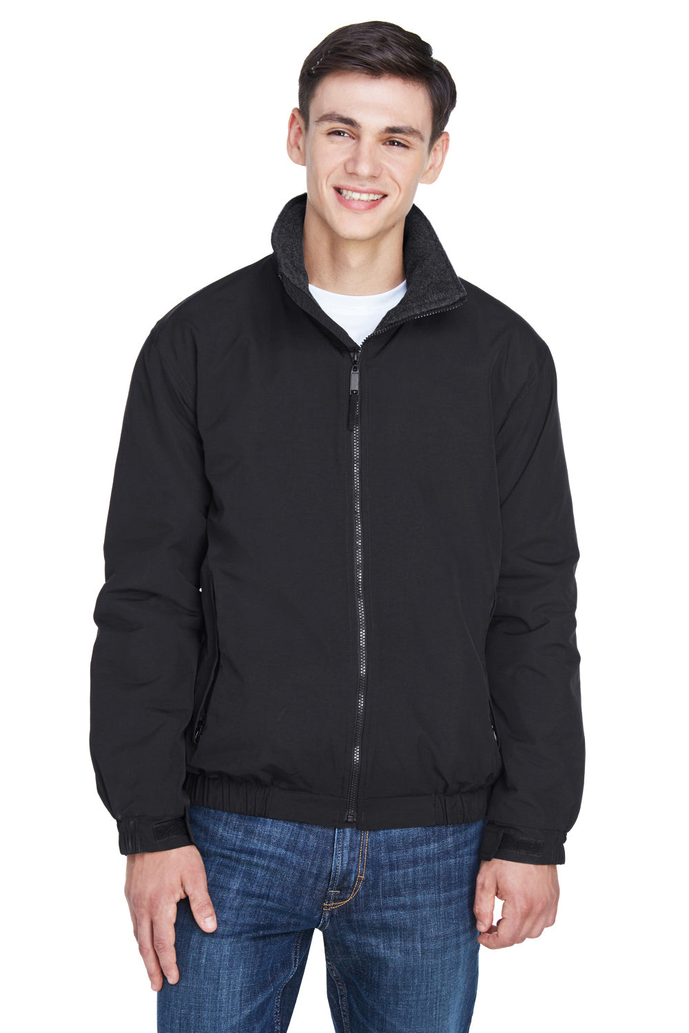 UltraClub 8921 Mens Adventure Wind & Water Resistant Full Zip Jacket Black Model Front