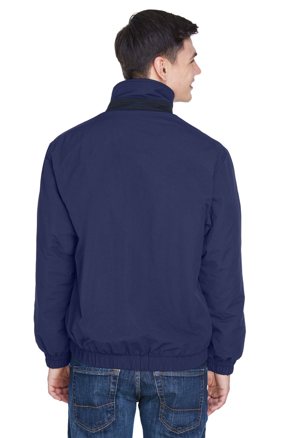 UltraClub 8921 Mens Adventure Wind & Water Resistant Full Zip Jacket Navy Blue/Charcoal Grey Model Back