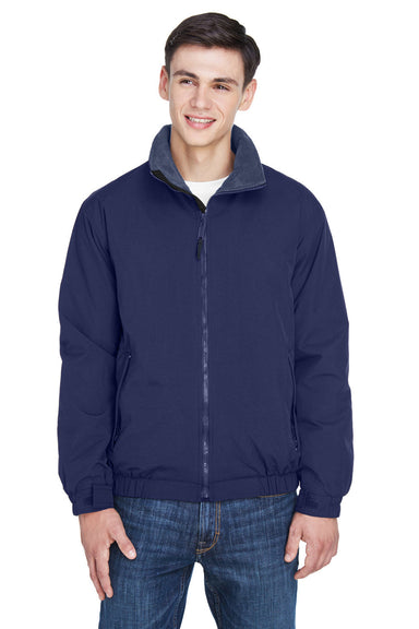 UltraClub 8921 Mens Adventure Wind & Water Resistant Full Zip Jacket Navy Blue Model Front