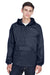 UltraClub 8925 Mens Pack Away Wind & Water Resistant 1/4 Zip Hooded Jacket True Navy Blue Model Front