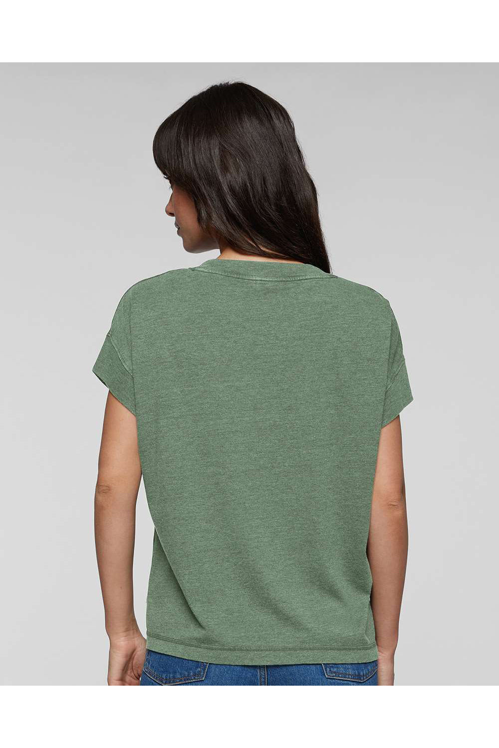 LAT 3502 Womens Relaxed Vintage Wash Short Sleeve Crewneck T-Shirt Basil Green Model Back
