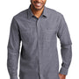 Port Authority Mens Slub Chambray Long Sleeve Button Down Shirt w/ Double Pockets - True Navy Blue