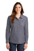 Port Authority LW380 Womens Slub Chambray Long Sleeve Button Down Shirt w/ Double Pockets True Navy Blue Model Front