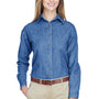 UltraClub Womens Cypress Denim Long Sleeve Button Down Shirt - Indigo Blue