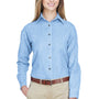 UltraClub Womens Cypress Denim Long Sleeve Button Down Shirt - Light Blue