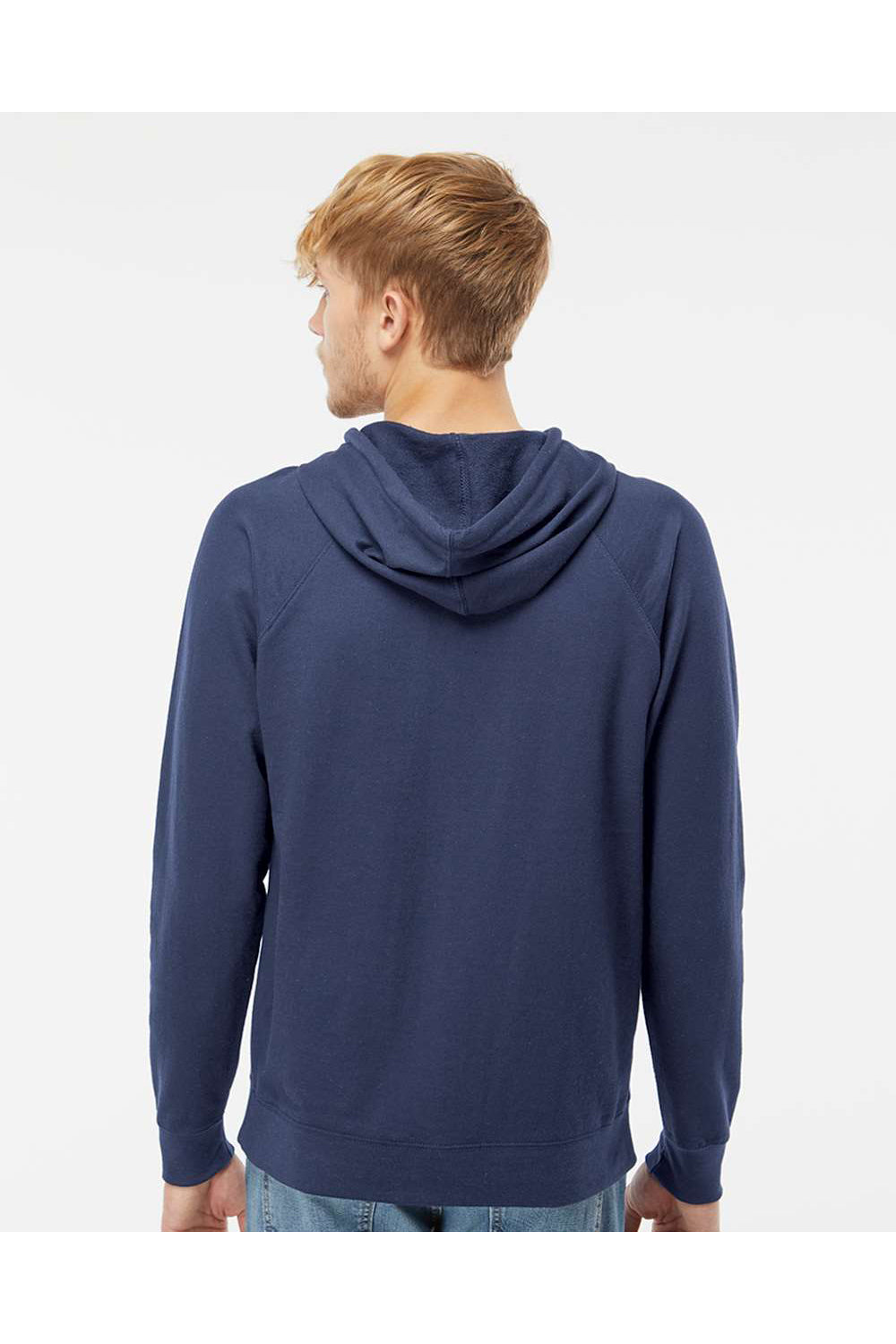 Independent Trading Co. SS1000 Mens Icon Loopback Terry Hooded Sweatshirt Hoodie Indigo Blue Model Back