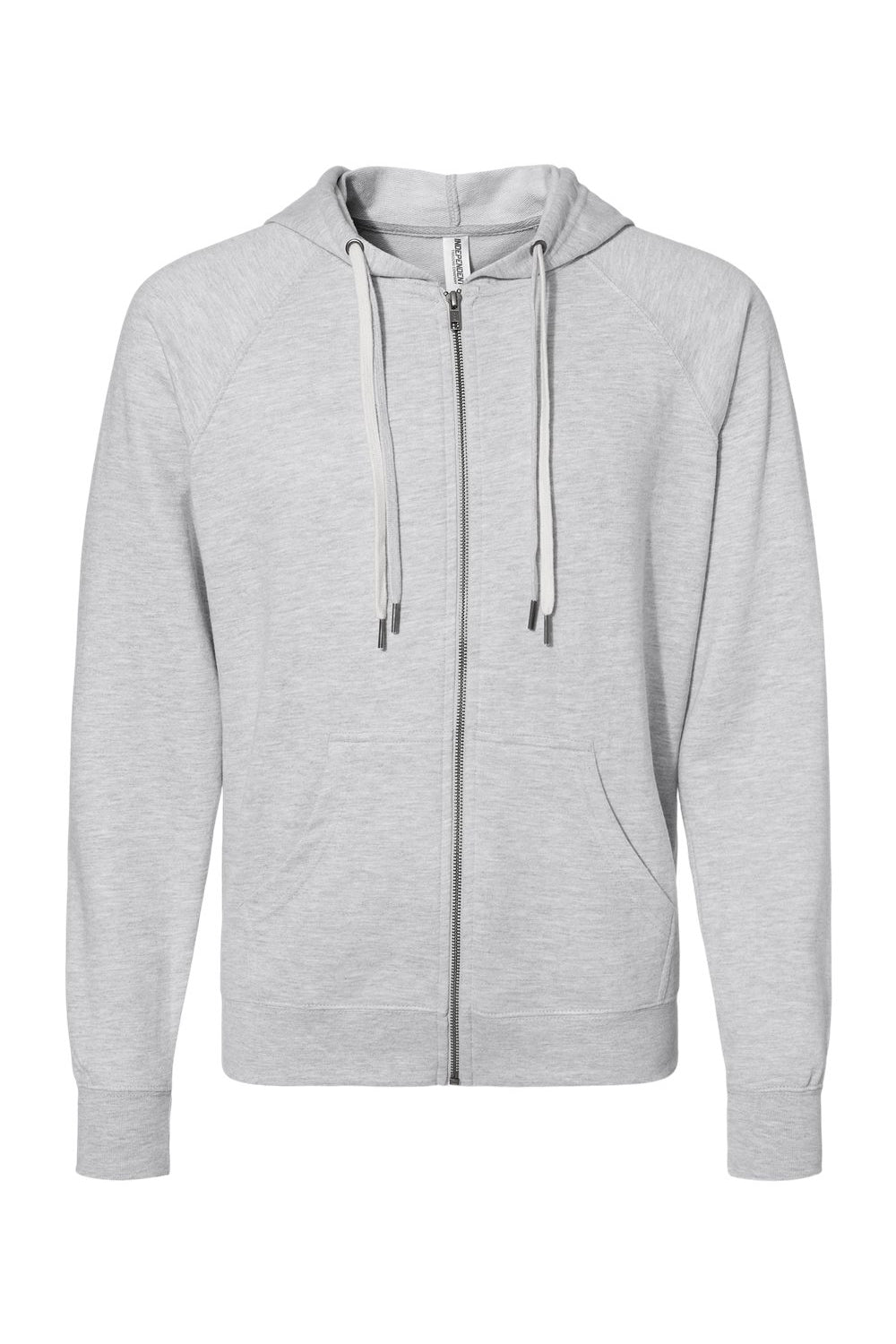 Independent Trading Co. SS1000Z Mens Icon Loopback Terry Full Zip Hooded Sweatshirt Hoodie Heather Grey Flat Front