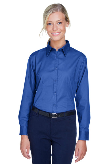 UltraClub 8976 Womens Whisper Long Sleeve Button Down Shirt Royal Blue Model Front