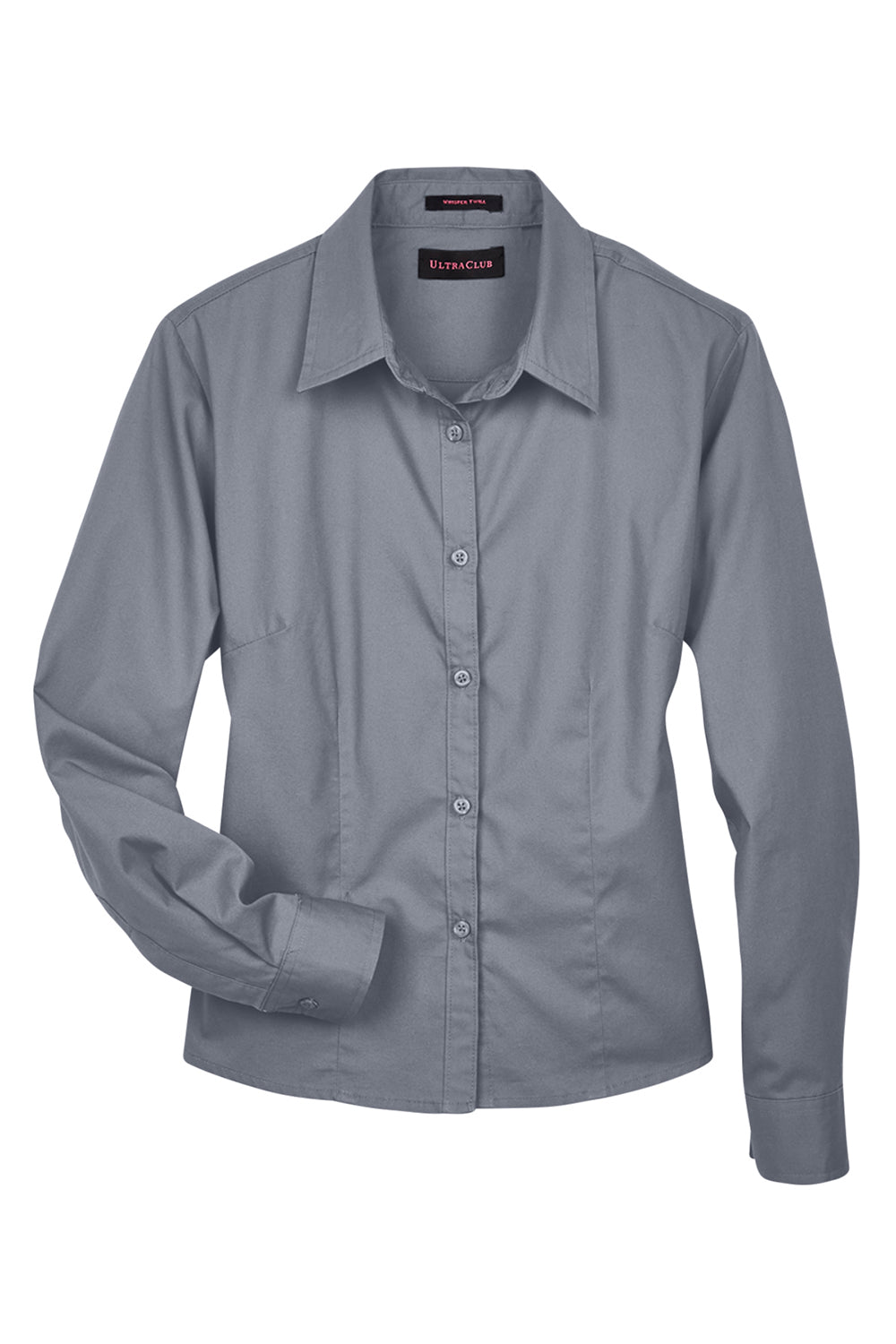 UltraClub 8976 Womens Whisper Long Sleeve Button Down Shirt Graphite Grey Flat Front