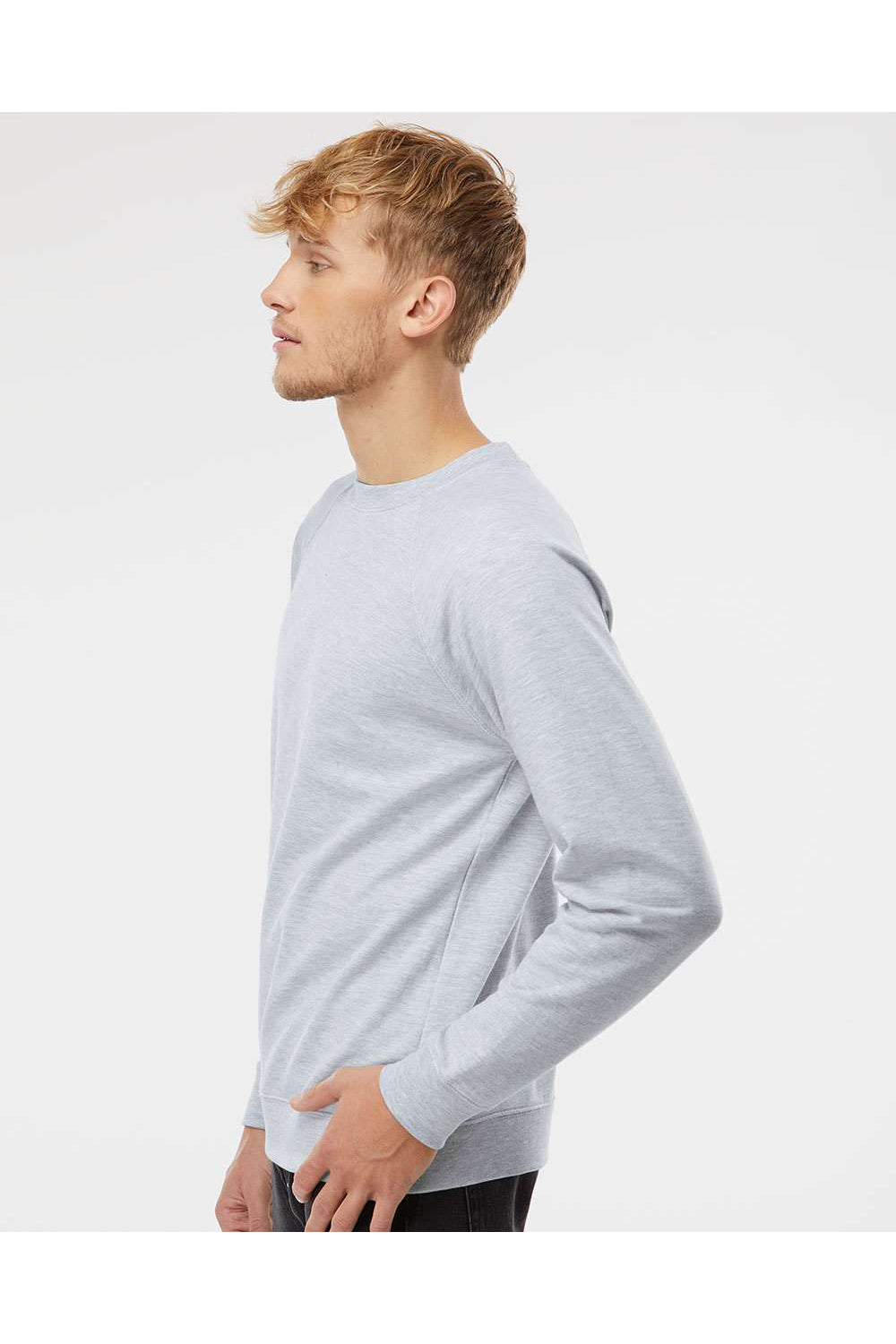 Independent Trading Co. SS1000C Mens Icon Loopback Terry Crewneck Sweatshirt Heather Grey Model Side