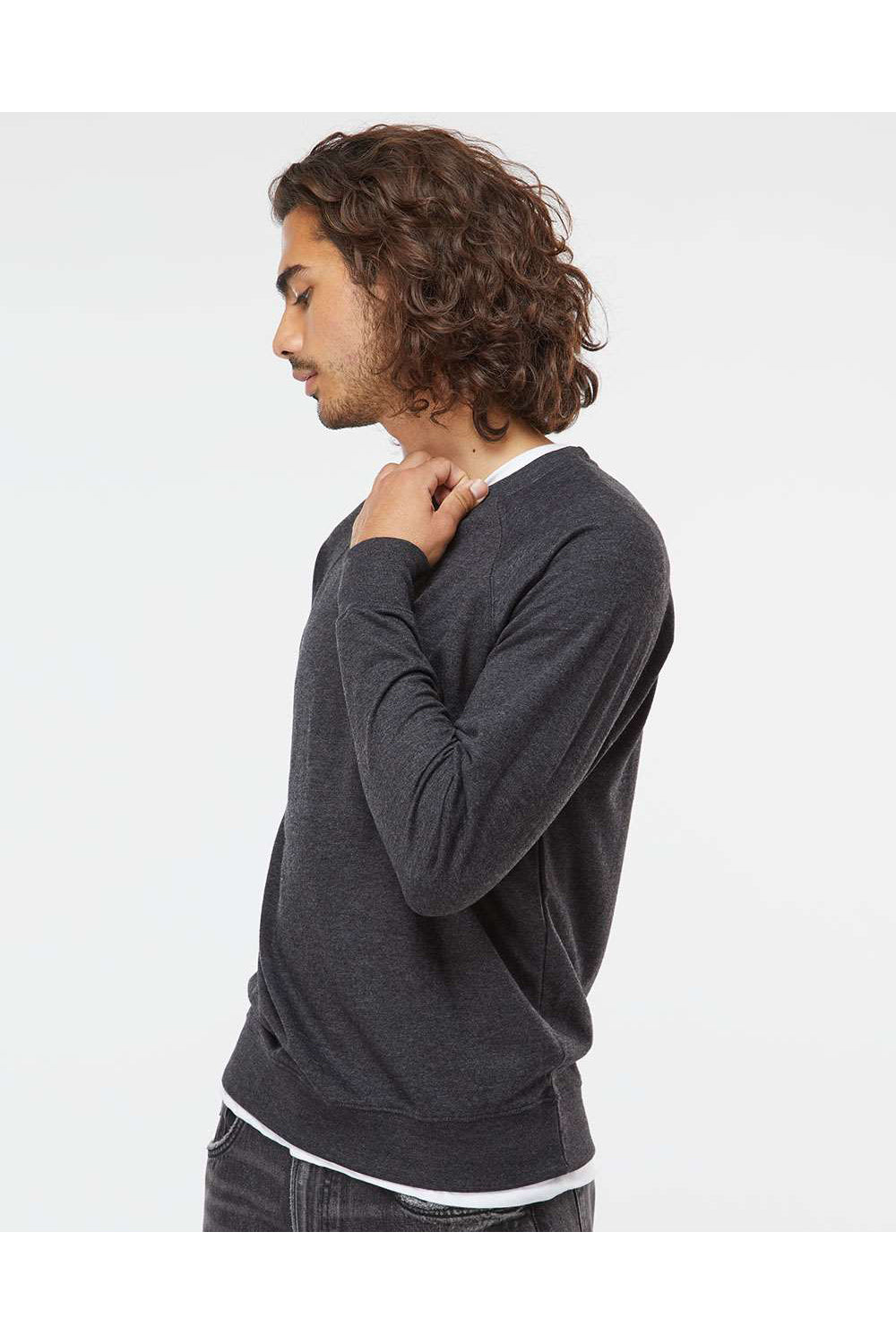 Independent Trading Co. SS1000C Mens Icon Loopback Terry Crewneck Sweatshirt Heather Charcoal Grey Model Side