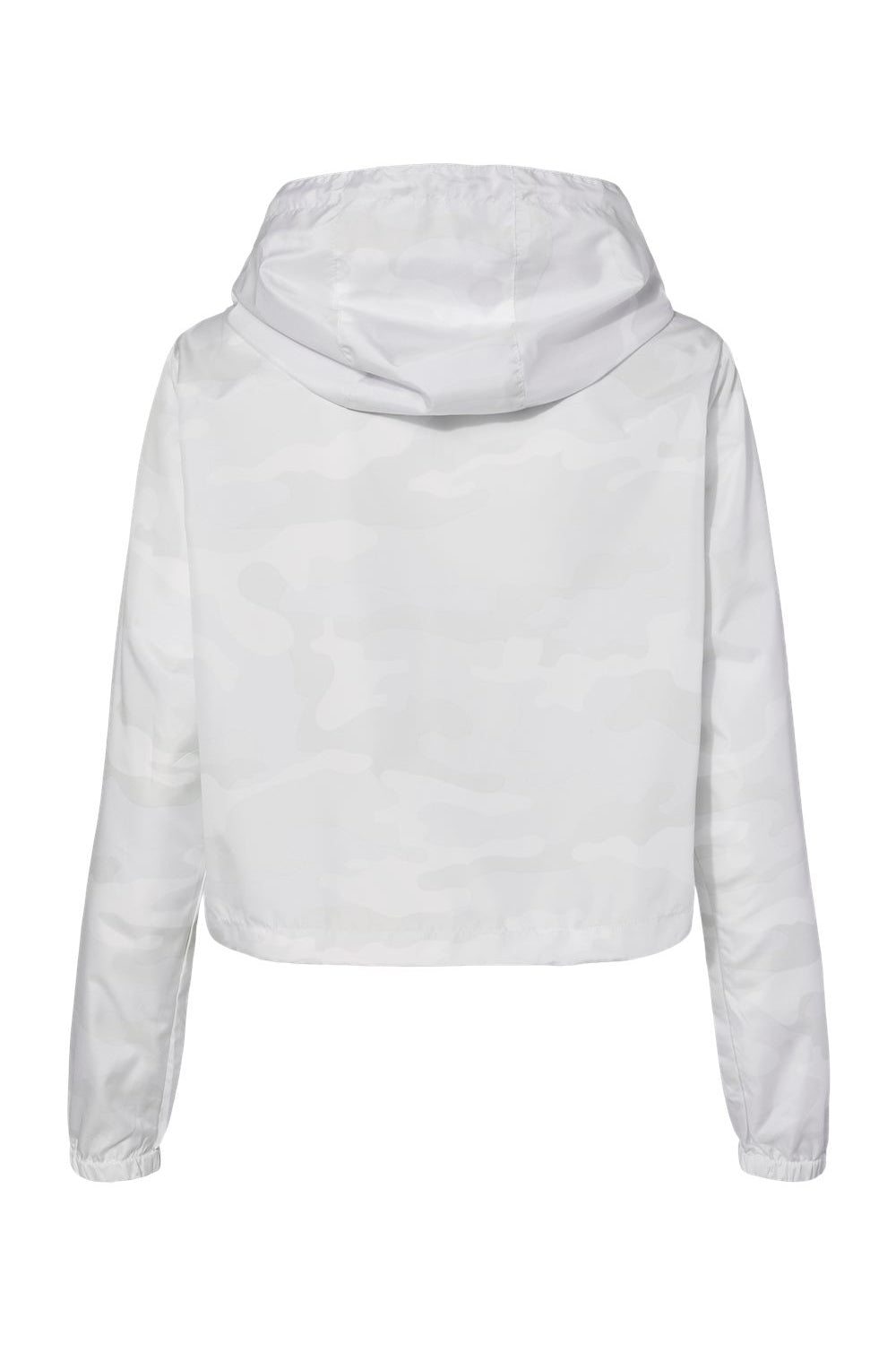 Independent Trading Co. EXP64CRP Womens 1/4 Zip Crop Hooded Windbreaker Jacket White Camo Flat Back