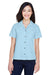 UltraClub 8981 Womens Cabana Breeze Short Sleeve Button Down Camp Shirt w/ Pocket Island Blue Model Front