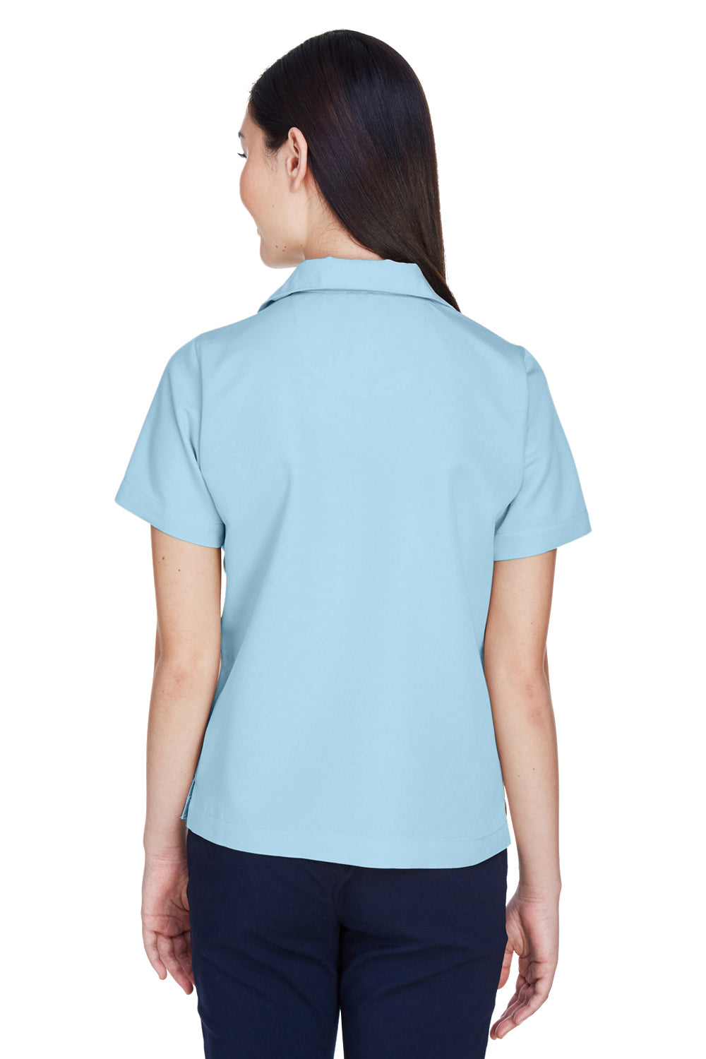 UltraClub 8981 Womens Cabana Breeze Short Sleeve Button Down Camp Shirt w/ Pocket Island Blue Model Back