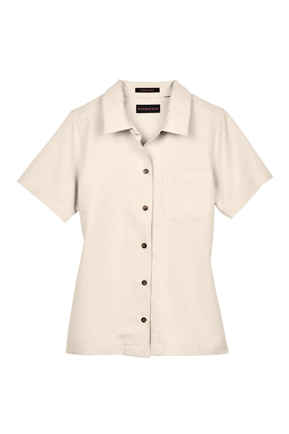 UltraClub 8981 Womens Cabana Breeze Short Sleeve Button Down Camp Shirt w/ Pocket Stone Flat Front