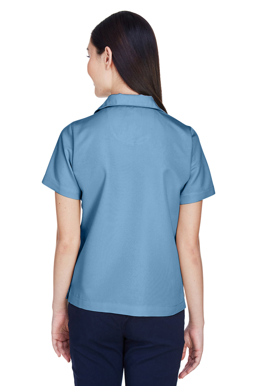 UltraClub 8981 Womens Cabana Breeze Short Sleeve Button Down Camp Shirt w/ Pocket Wedgewood Blue Model Back