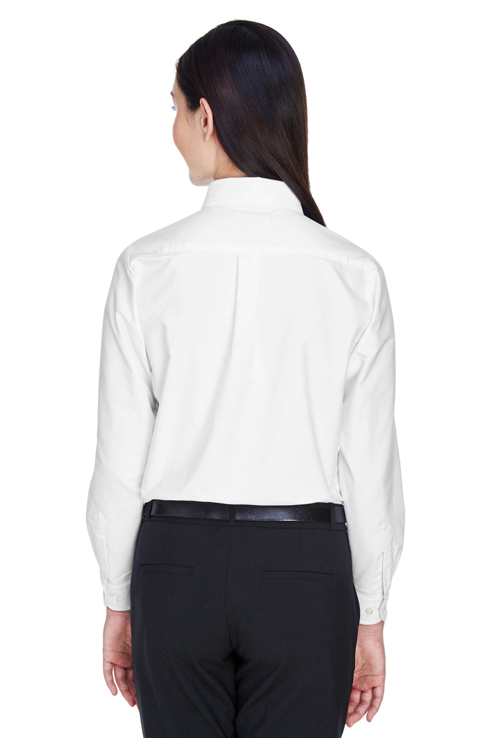 UltraClub 8990 Womens Classic Oxford Wrinkle Resistant Long Sleeve Button Down Shirt w/ Pocket White Model Back