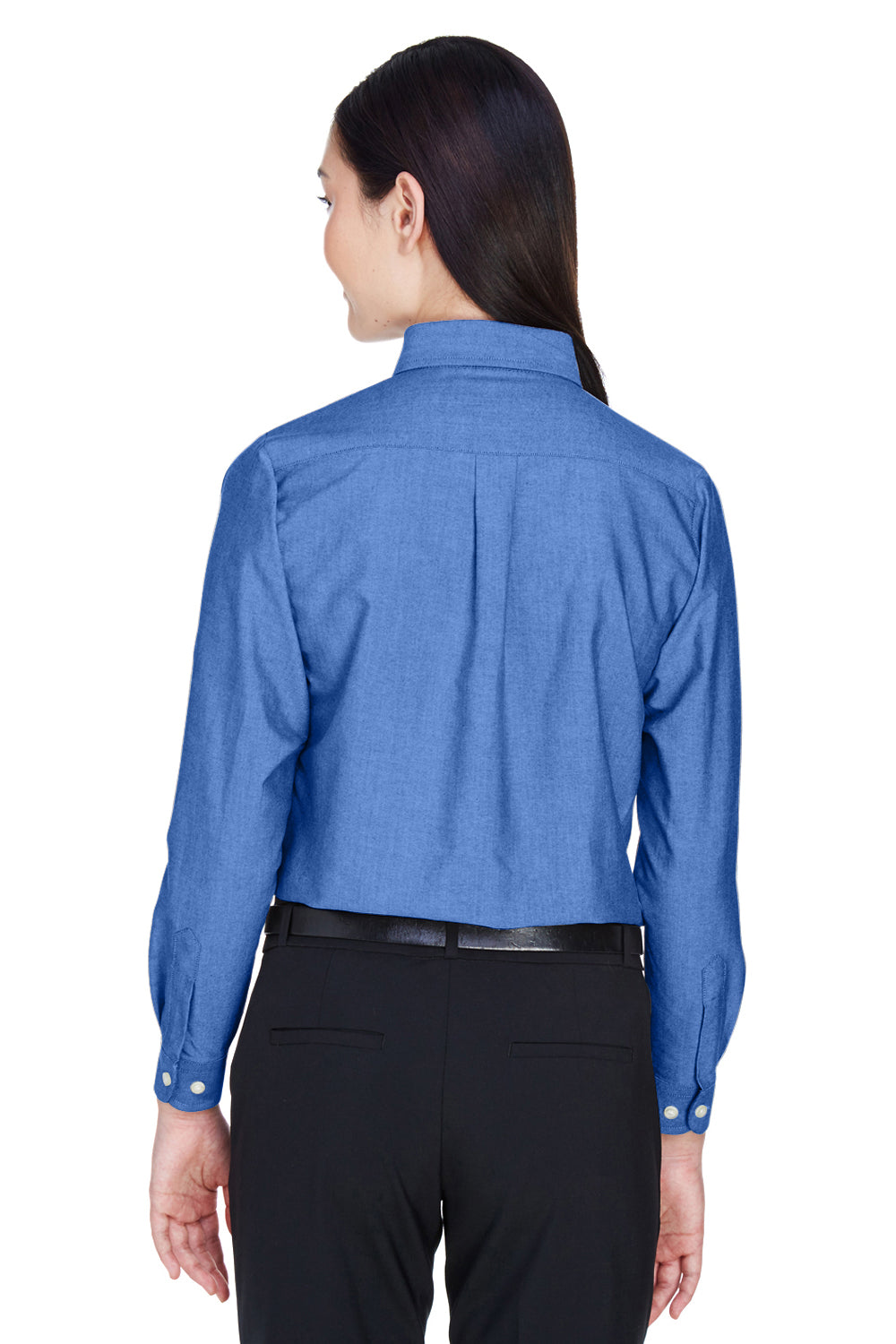 UltraClub 8990 Womens Classic Oxford Wrinkle Resistant Long Sleeve Button Down Shirt w/ Pocket French Blue Model Back