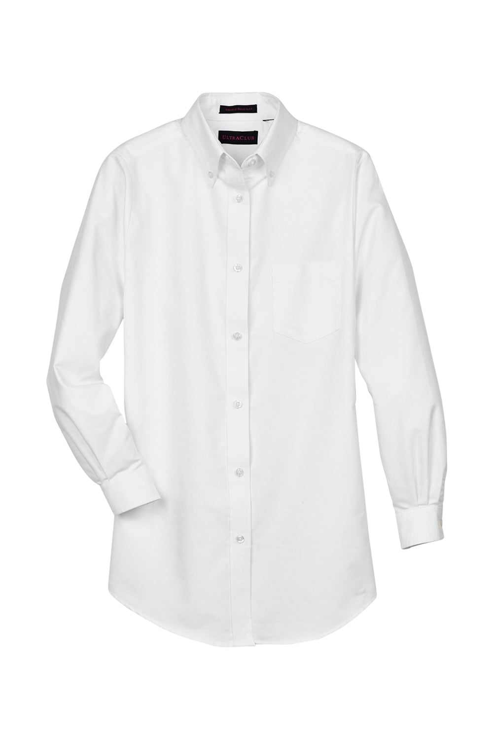 UltraClub 8990 Womens Classic Oxford Wrinkle Resistant Long Sleeve Button Down Shirt w/ Pocket White Flat Front