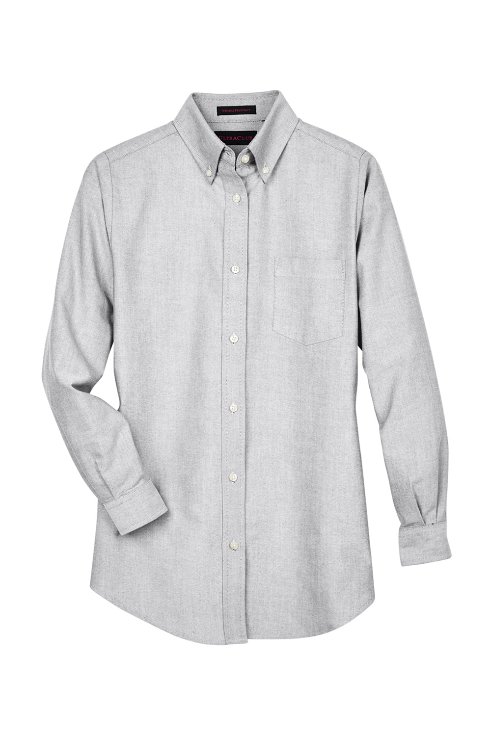 UltraClub 8990 Womens Classic Oxford Wrinkle Resistant Long Sleeve Button Down Shirt w/ Pocket Charcoal Grey Flat Front