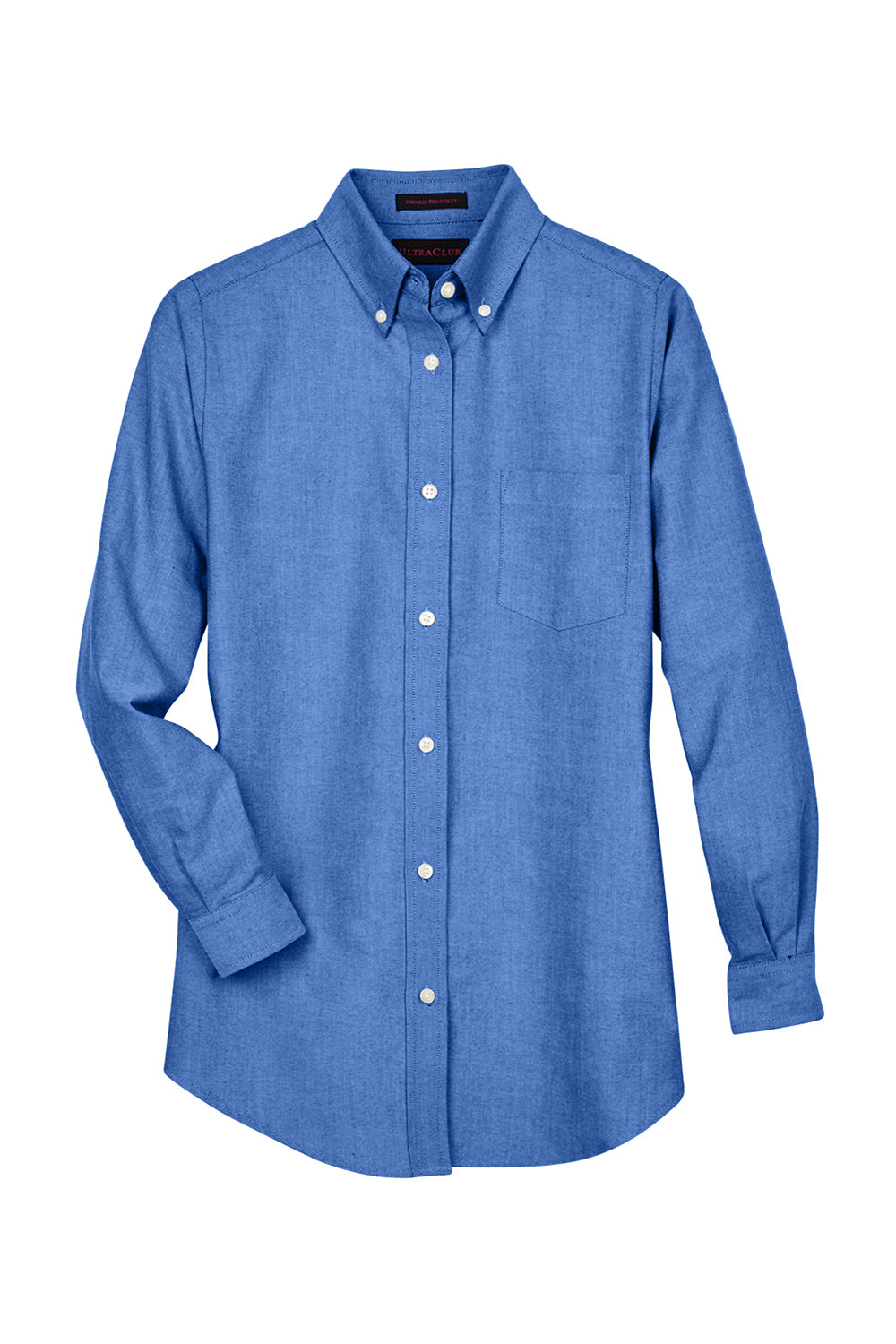 UltraClub 8990 Womens Classic Oxford Wrinkle Resistant Long Sleeve Button Down Shirt w/ Pocket French Blue Flat Front