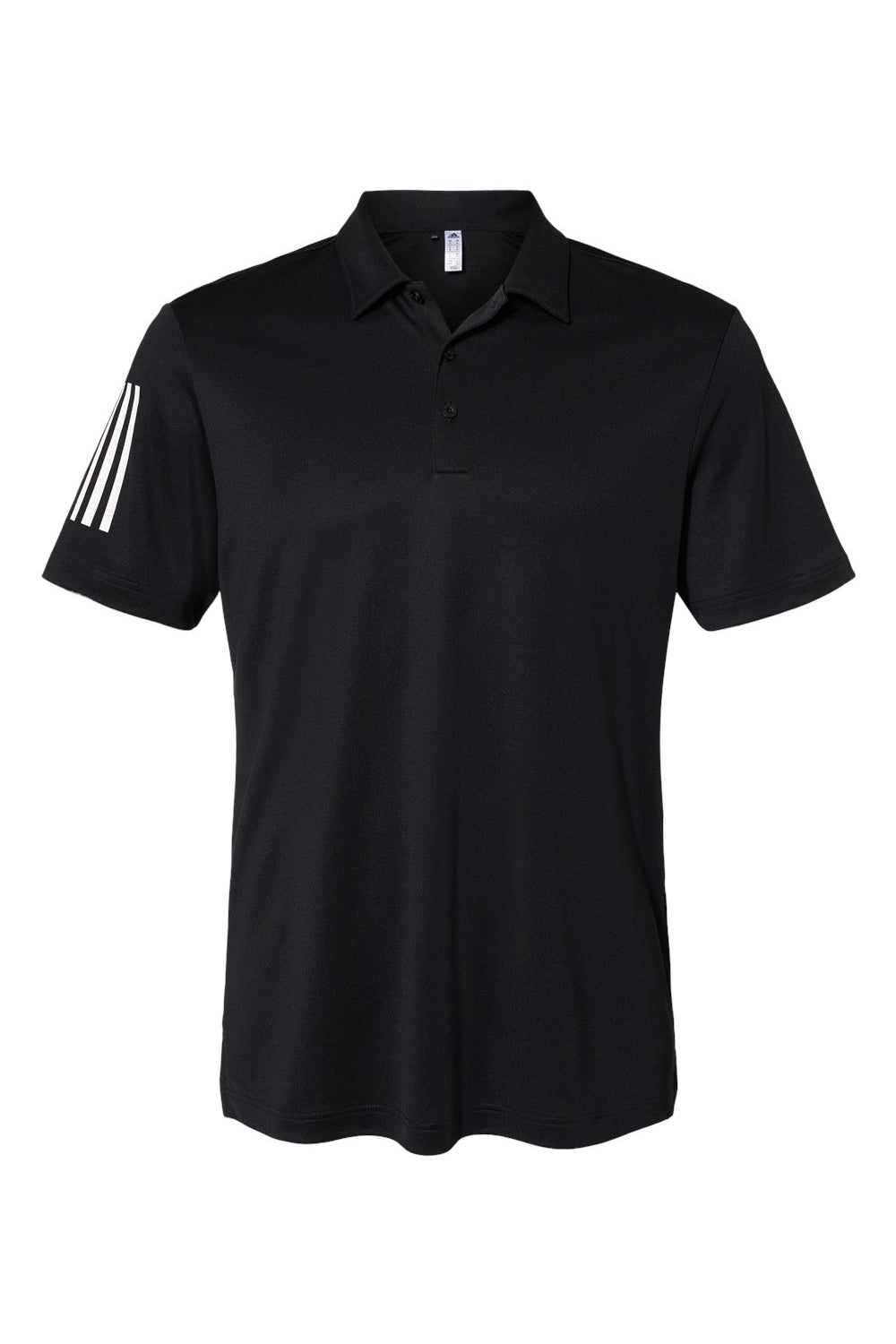 Adidas A480 Mens Floating 3 Stripes UPF 50+ Short Sleeve Polo Shirt Black Flat Front