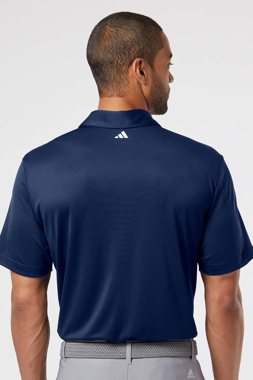 Adidas A480 Mens Floating 3 Stripes UPF 50+ Short Sleeve Polo Shirt Team Navy Blue/White Model Back