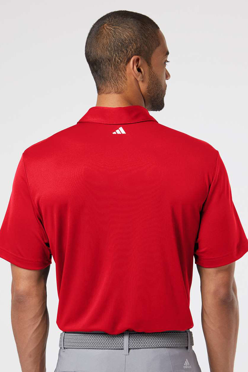 Adidas A480 Mens Floating 3 Stripes UPF 50+ Short Sleeve Polo Shirt Team Power Red/White Model Back