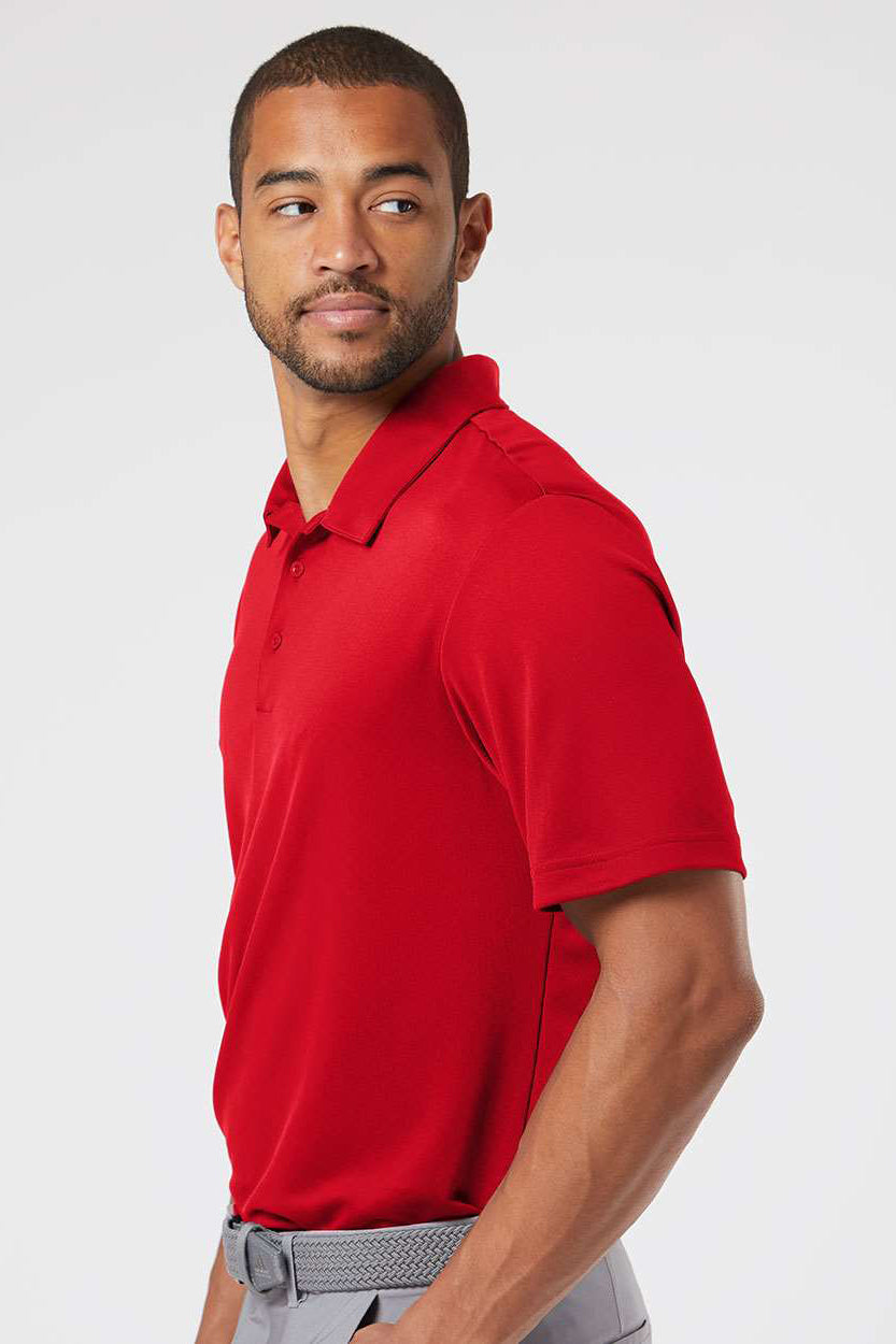 Adidas A480 Mens Floating 3 Stripes UPF 50+ Short Sleeve Polo Shirt Team Power Red/White Model Side