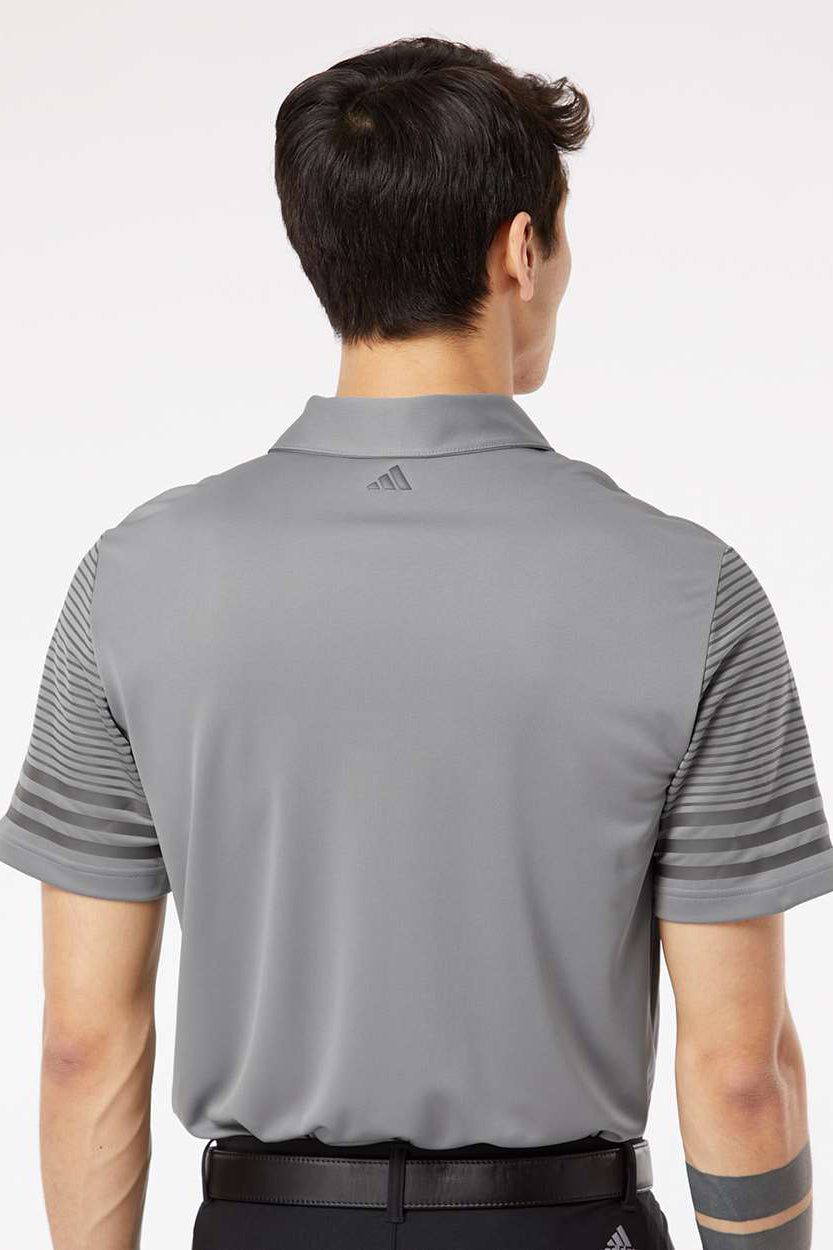 Adidas A490 Mens Striped UPF 50+ Short Sleeve Polo Shirt Grey/Grey Model Back