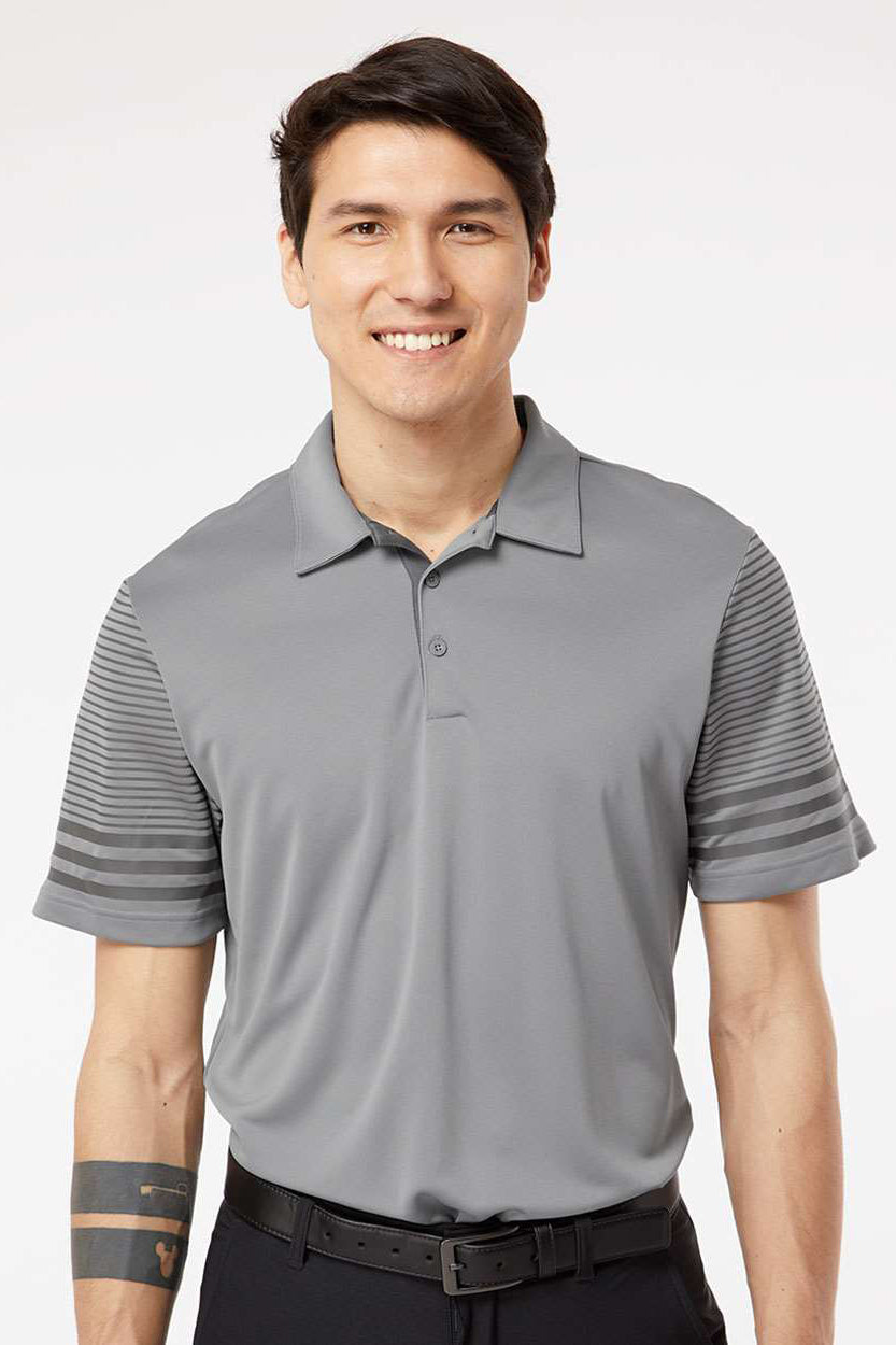 Adidas A490 Mens Striped UPF 50+ Short Sleeve Polo Shirt Grey/Grey Model Front