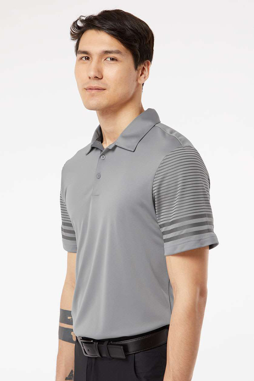 Adidas A490 Mens Striped UPF 50+ Short Sleeve Polo Shirt Grey/Grey Model Side