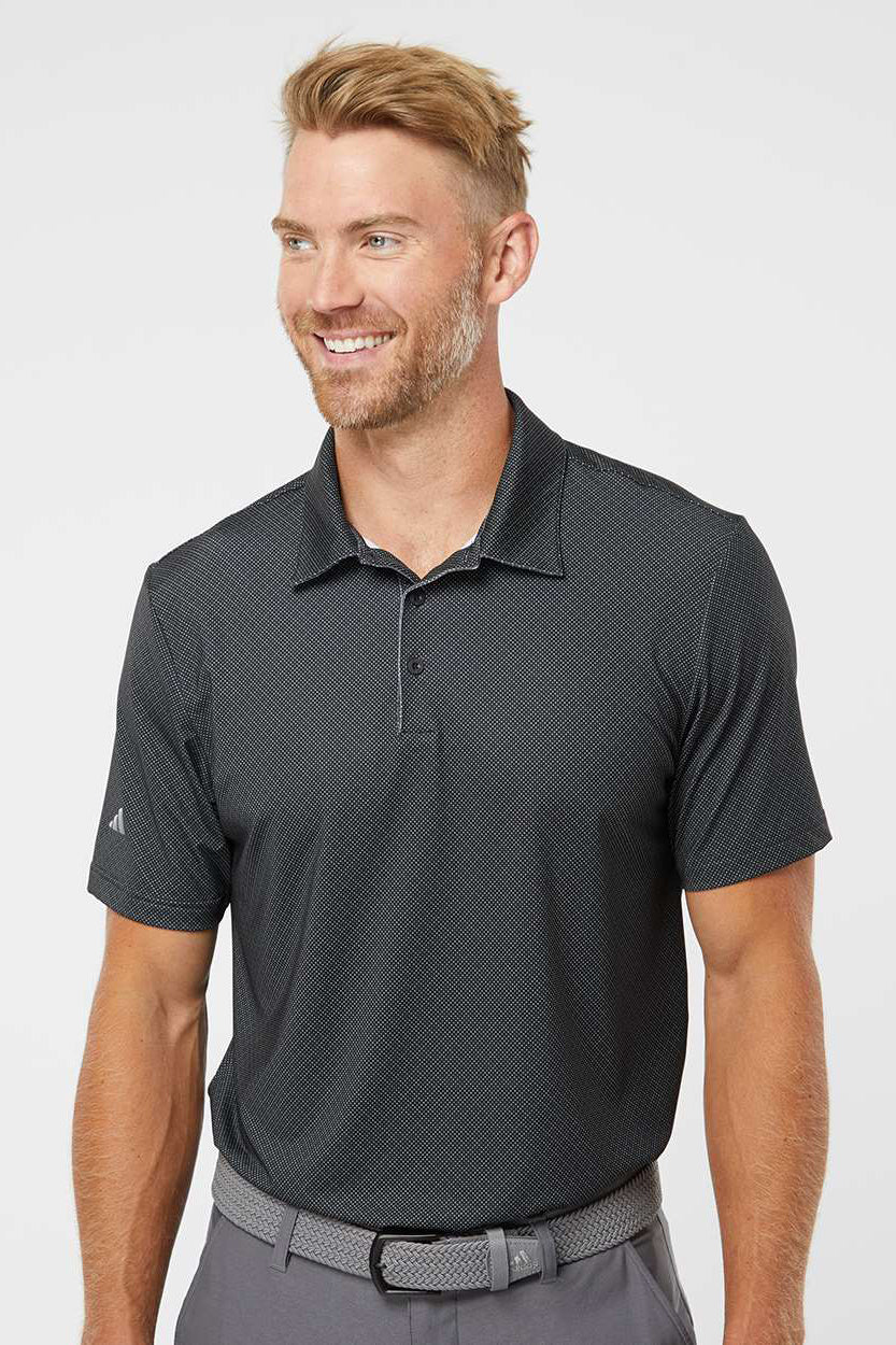 Adidas A498 Mens Diamond Dot Moisture Wicking Short Sleeve Polo Shirt Black Model Front