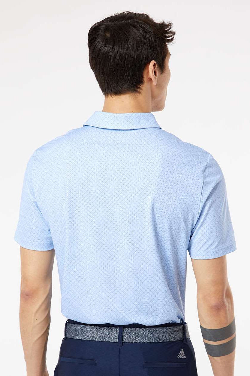 Adidas A498 Mens Diamond Dot Moisture Wicking Short Sleeve Polo Shirt Glow Blue/White/Navy Blue Model Back