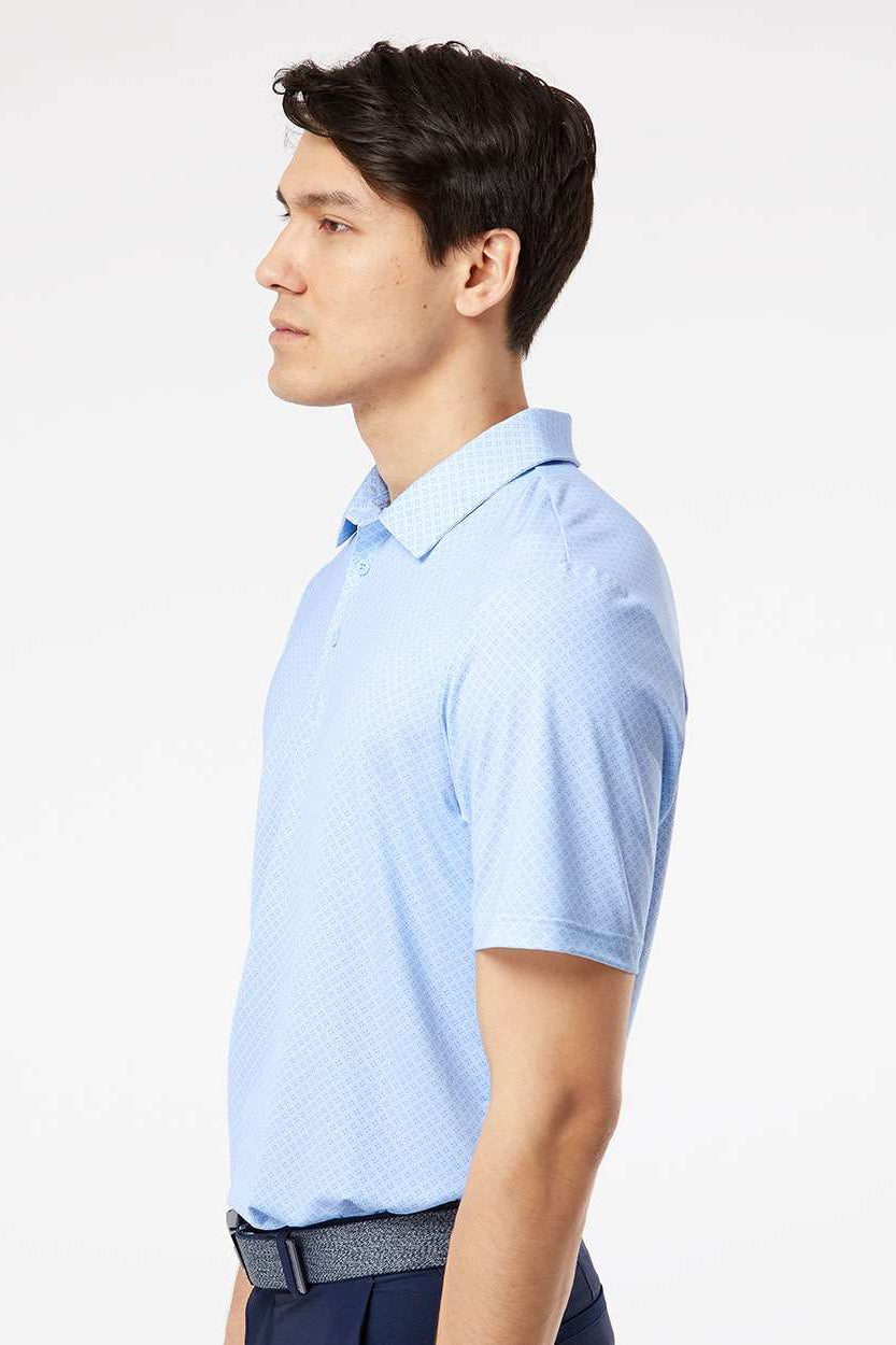 Adidas A498 Mens Diamond Dot Moisture Wicking Short Sleeve Polo Shirt Glow Blue/White/Navy Blue Model Side