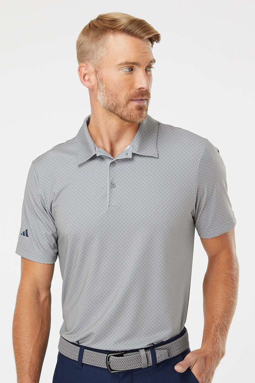 Adidas A498 Mens Diamond Dot Moisture Wicking Short Sleeve Polo Shirt Grey/Team Royal Blue/Navy Blue Model Front