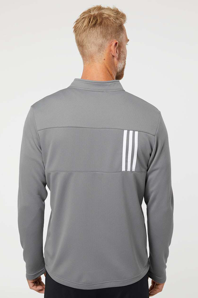 Adidas A482 Mens 3 Stripes Double Knit Moisture Wicking 1/4 Zip Sweatshirt Grey/White Model Back