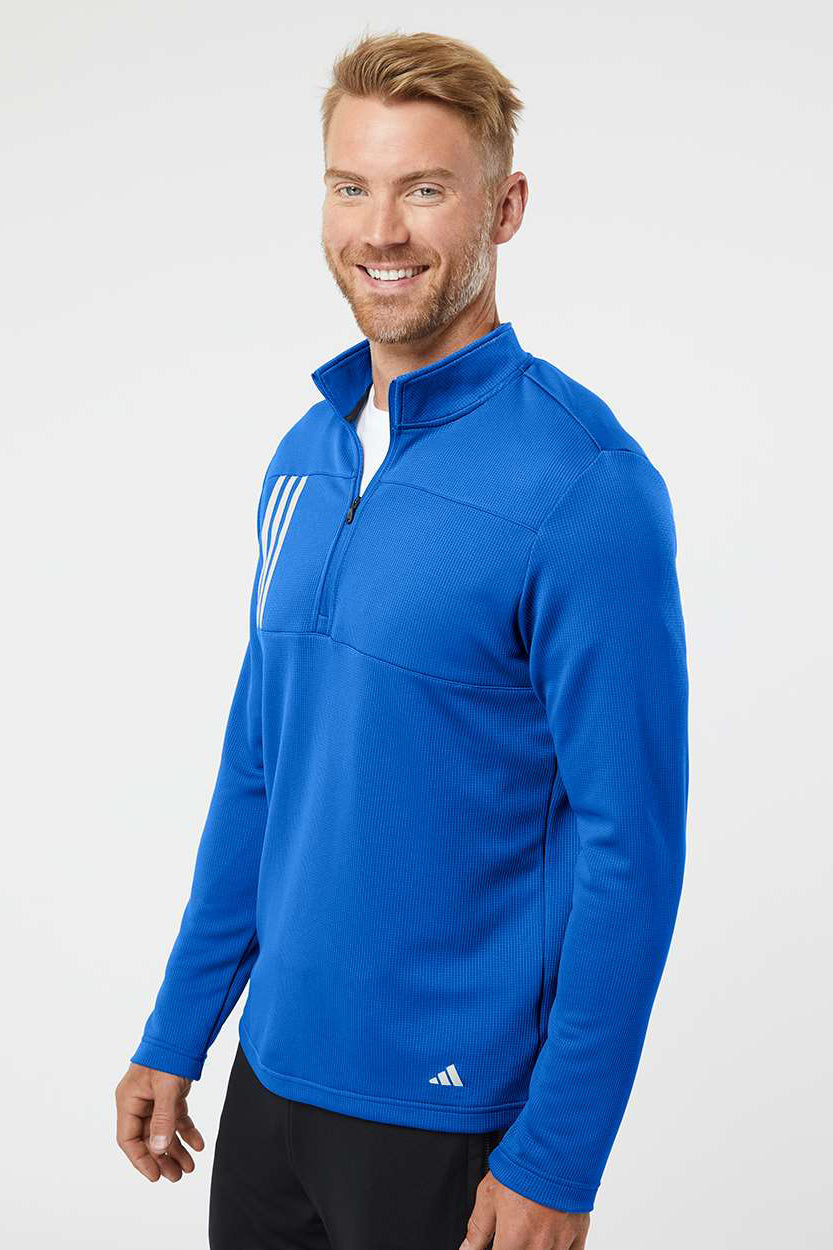 Adidas A482 Mens 3 Stripes Double Knit Moisture Wicking 1/4 Zip Sweatshirt Team Royal Blue/Grey Model Side