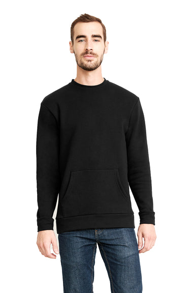 Next Level 9001 Mens Fleece Crewneck Sweatshirt w/ Pouch Pocket Black Model Front