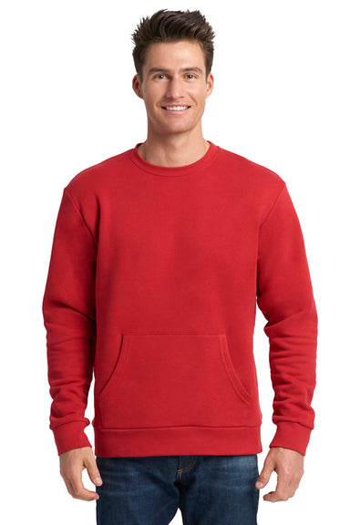 Next Level 9001 Mens Fleece Crewneck Sweatshirt w/ Pouch Pocket Red Model Front