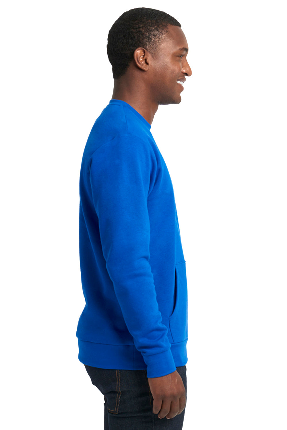 Next Level 9001 Mens Fleece Crewneck Sweatshirt w/ Pouch Pocket Royal Blue Model Side