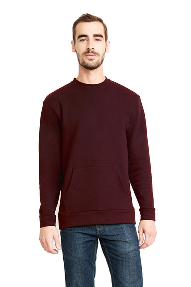 Next Level 9001 Mens Fleece Crewneck Sweatshirt w/ Pouch Pocket Maroon Model Front