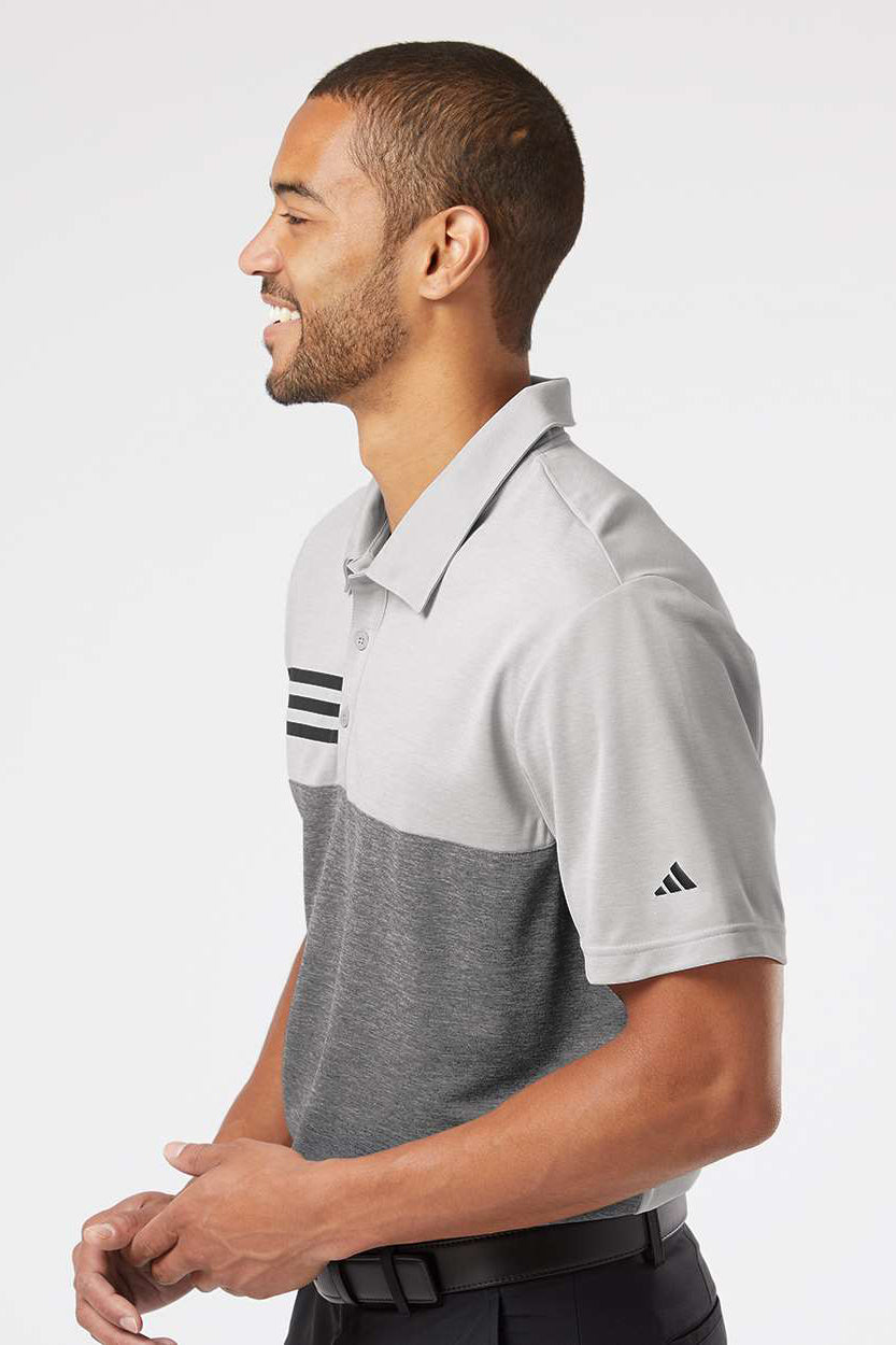 Adidas A508 Mens 3 Stripes Colorblock UPF 50+ Short Sleeve Polo Shirt Heather Grey/Heather Black Model Side