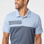 Adidas Mens 3 Stripes Colorblock UPF 50+ Short Sleeve Polo Shirt - Glow Blue Heather/Heather Collegiate Navy Blue