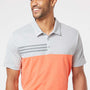 Adidas Mens 3 Stripes Colorblock UPF 50+ Short Sleeve Polo Shirt - Heather Grey/Heather Coral